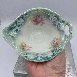 Antique German Porcelain Dish Floral Design Pink Roses Numbered On The Bottom